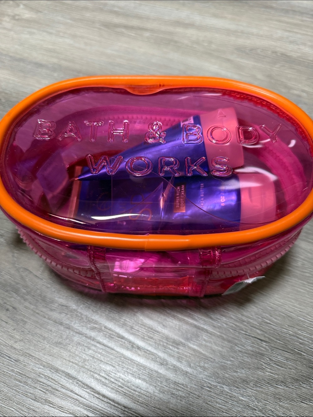 Bath & Body Works Pink Clear Travel Pouch with Orange Trim